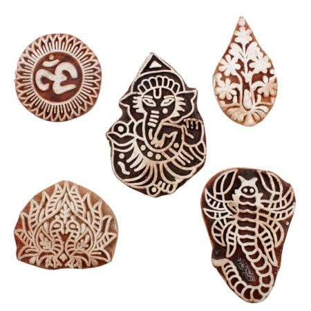 Set of 5 Piece New Mix Wooden Printing Blocks